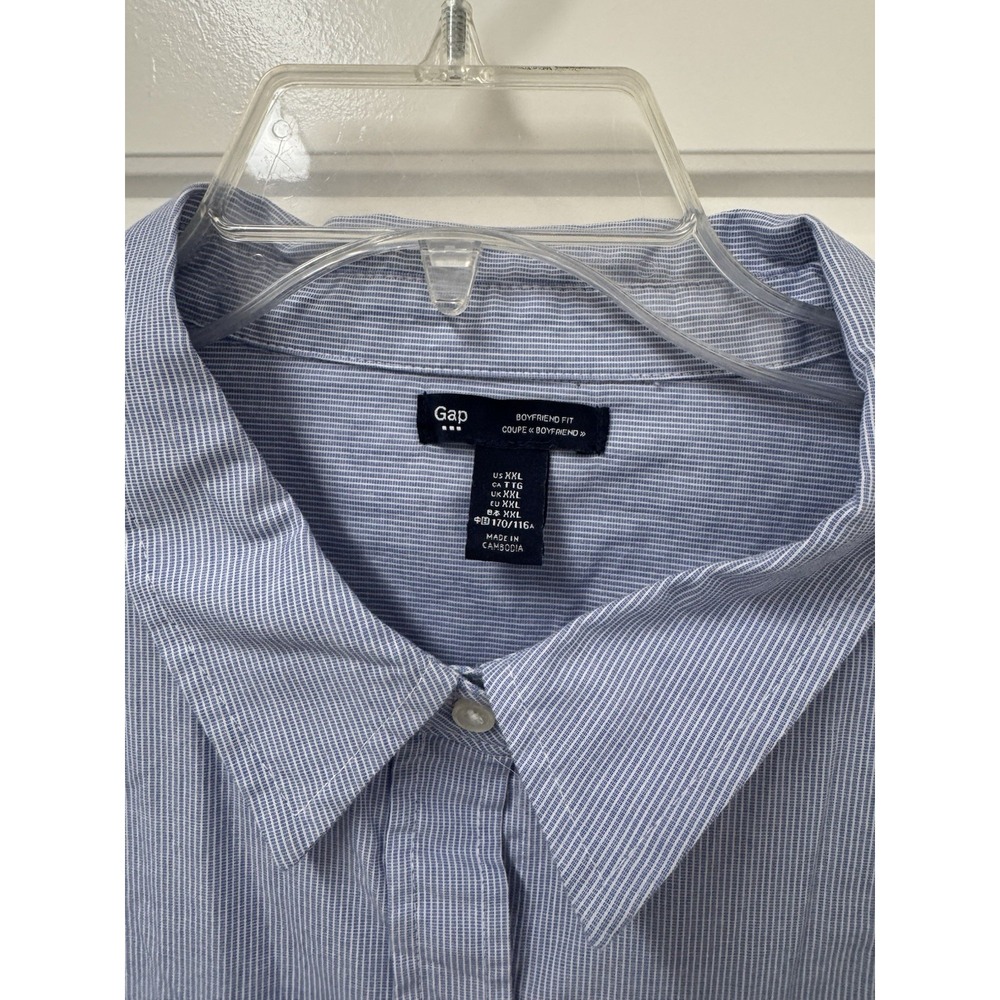 Gap XXL 2X Women Blue Striped Boyfriend Fit Button Front Cotton Shirt A10